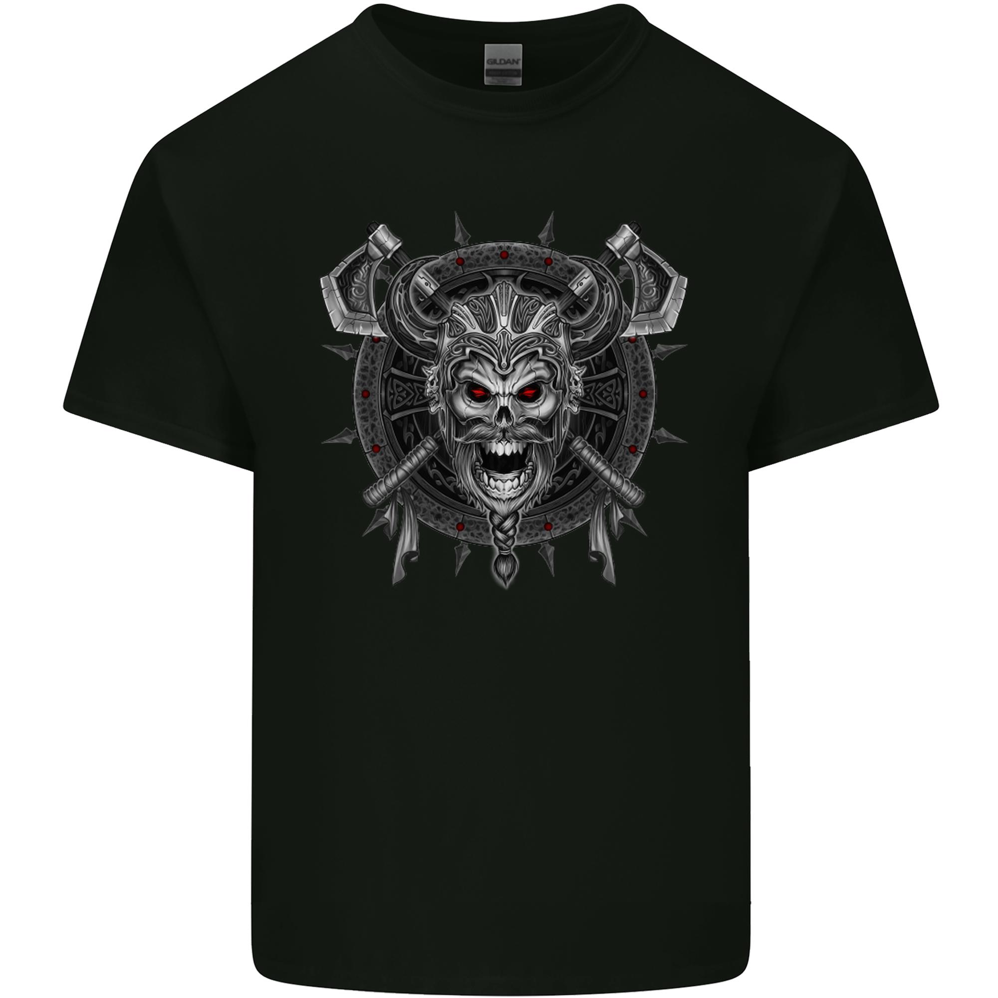 Viking Skull with Swords Shield Valhalla Unisexs Light Cotton TShirt S