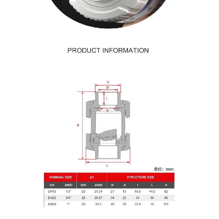 Flowcolour UPVC 25mm-32mm Gray Swing Check Valve Non-Return Flap Valve One Way Valve Fish Tank Connector Pipe Fittings
