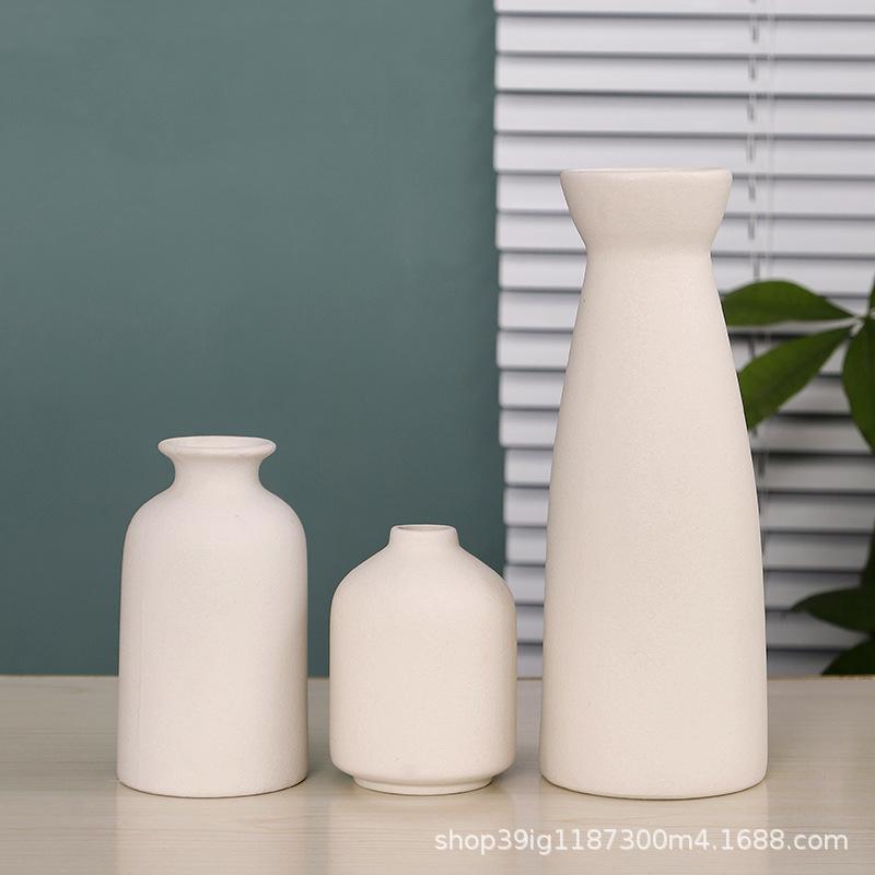 Ceramic Vase White Three-piece Set Ornament Creative Dried Flower Hydroponic Home Living Room Flower Arrangement Modern
