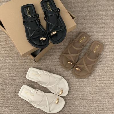 Fashion Women's Cross Strap Slide  Comfortable Lightweight Toe Loop Beach Shoes with Casual Solid Color Design for Summer Slippers