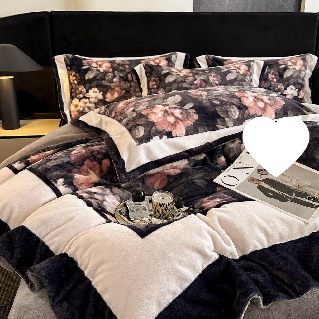 G5Z Französisches Retro Luxus Warmes Koralle Bettwäscheset - 4 Teile (Doppelseitige Bettwäsche & Bettbezug)