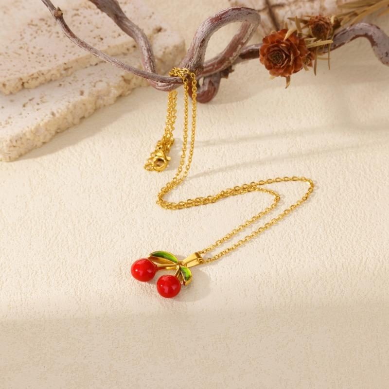 Drip oil slightly inlaid red cherry light luxury necklace women's fashion versatile high sense does not fade collarbone chain