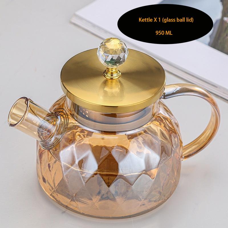 Amber color Diamond Glass Household Kettle Heat-resistant thickened glass household juice flower teapot 1750 ml