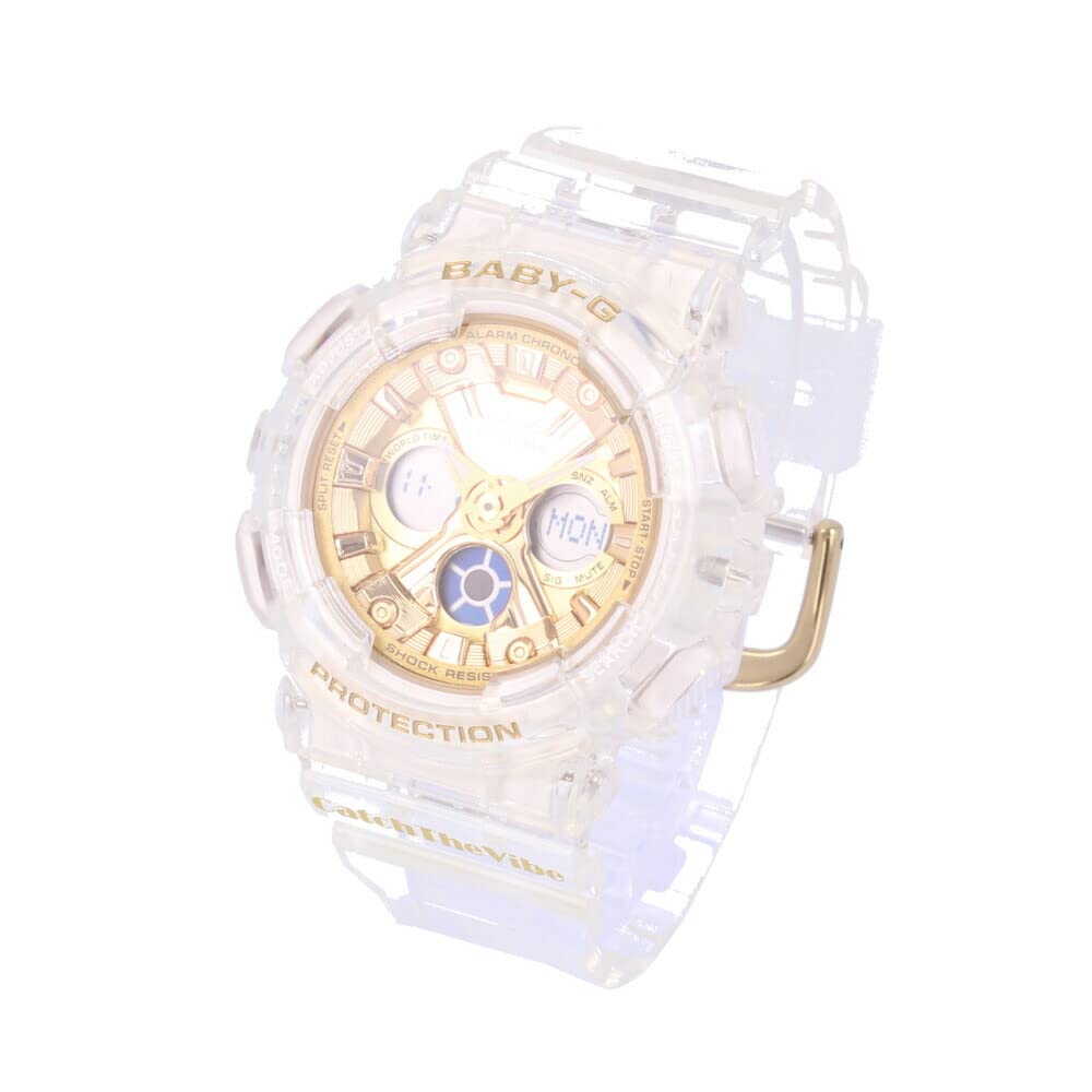 

Casio Женские часы Baby-G, Водонепроницаемые, Кварцевые, Аналогово-цифровые, Скелетон, Прозрачные, Золотистые, BA-130CVG-7A [Б/У]