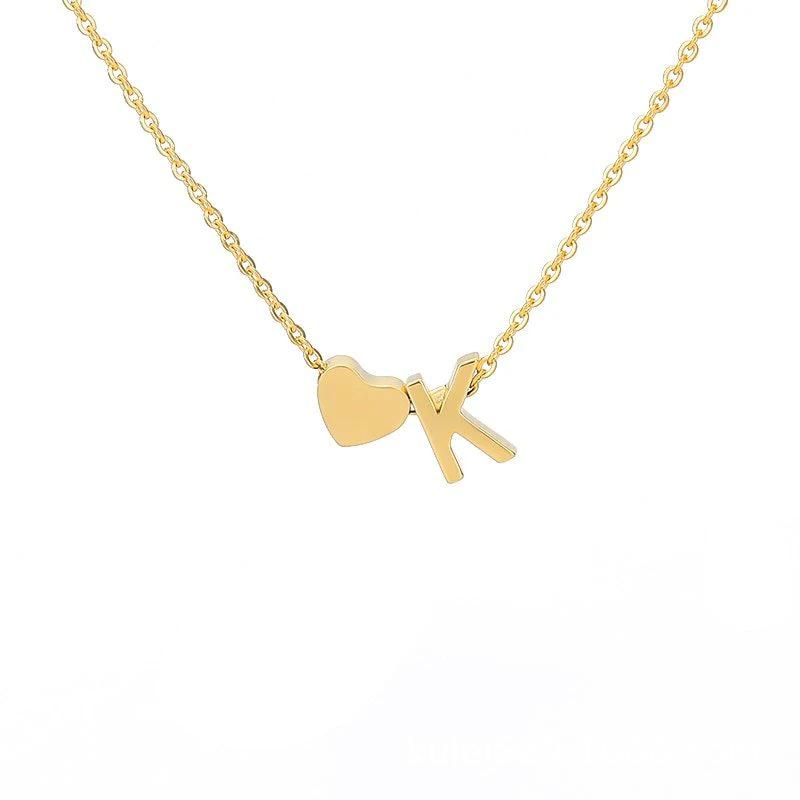 Stainless Steel Gold Heart & Alphabet Bead Necklace A-Z