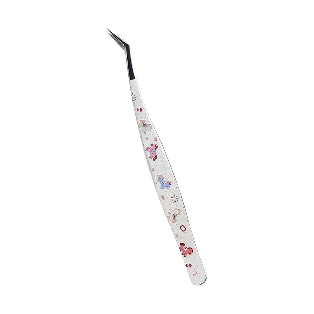 Stainless Steel Curved Stickers Tweezers Anti-static High Precision Lashes Extension Tweezer Cartoon Eyelash Curler