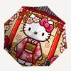 1pc Hello Kitty Cherry Blossom Kimono with Automatic Opening/Closing Umbrella, Portable Tri-Fold Design, 8-Bone Iron Frame, Outdoor Umbrella, Festival