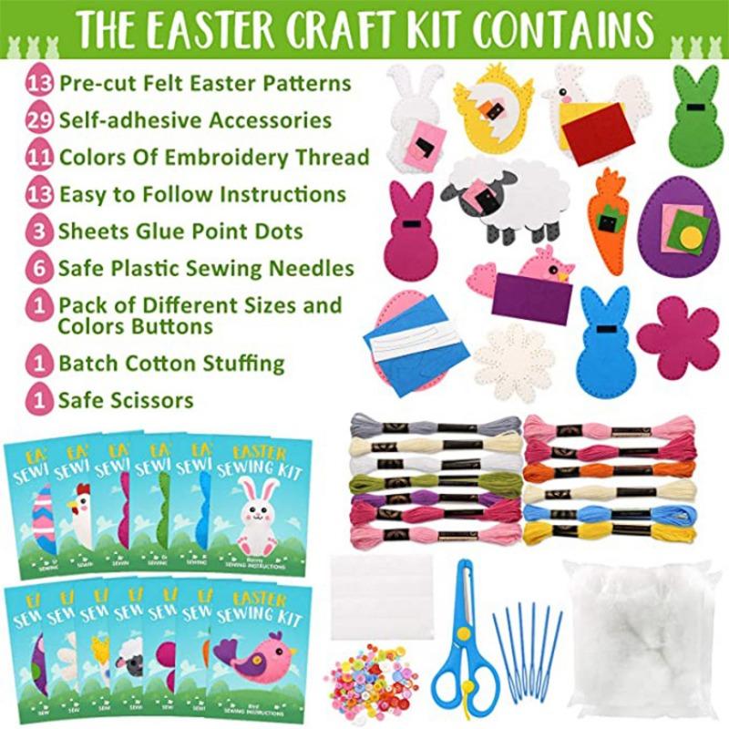 Children's Easter Felt Craft Sets Sewing Kits,Felt Sewing,Beginners Sewing Package Creative,Craft Set Made of Felt,Easter Eggs Easter Bunny
