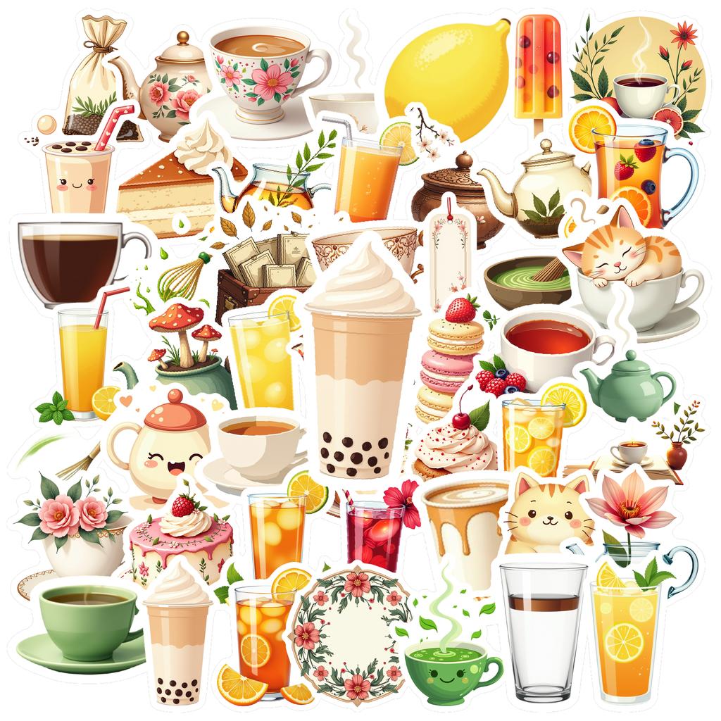 35-70pcs Beverage Dessert Stickers Aesthetic Decals Decoration Phone Luggage Water Bottle Graffiti Sticker School Supplies