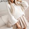 BITCED Herbst/Winter Fliege Damen Strickpullover Sexy Rückenfrei Locker Geschnittenes Strickoberteil