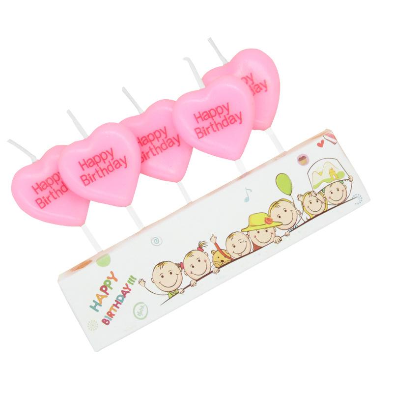 New Cute 5-pack Heart-shaped Letters Happy Birthday Candles Valentine's Day Pink Small Love Candles