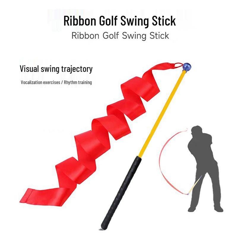 W107 Golf Practice Aid: Swing and Posture Training Stick with Ball Ribbons for Indoor Use
