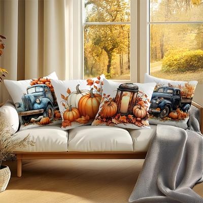Home Decor Autumn Trucks & Pumpkins Printed Pillow Covers Pattern Cushion Cover Suitable for Sofa Bedroom Car Pillow Cover