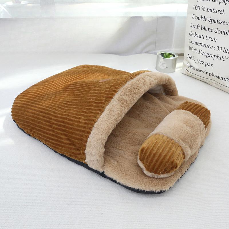 Pet Sleeping Bag with Velvet Warm Cat Quilt Dog Quilt Kitten Quilt Hole Kid Hole Removable Pillow Semi-enclosed Nest In Winter