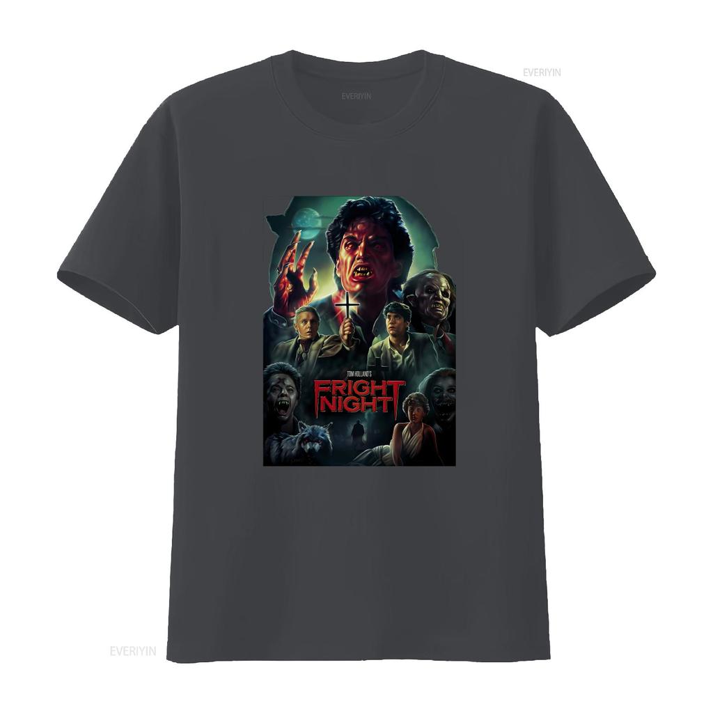 Fright Night 80s Horror Movie Poster T Shirt Scary Vampire Retro Design Vintage Washed Breathable Homme Streetwear Stylish