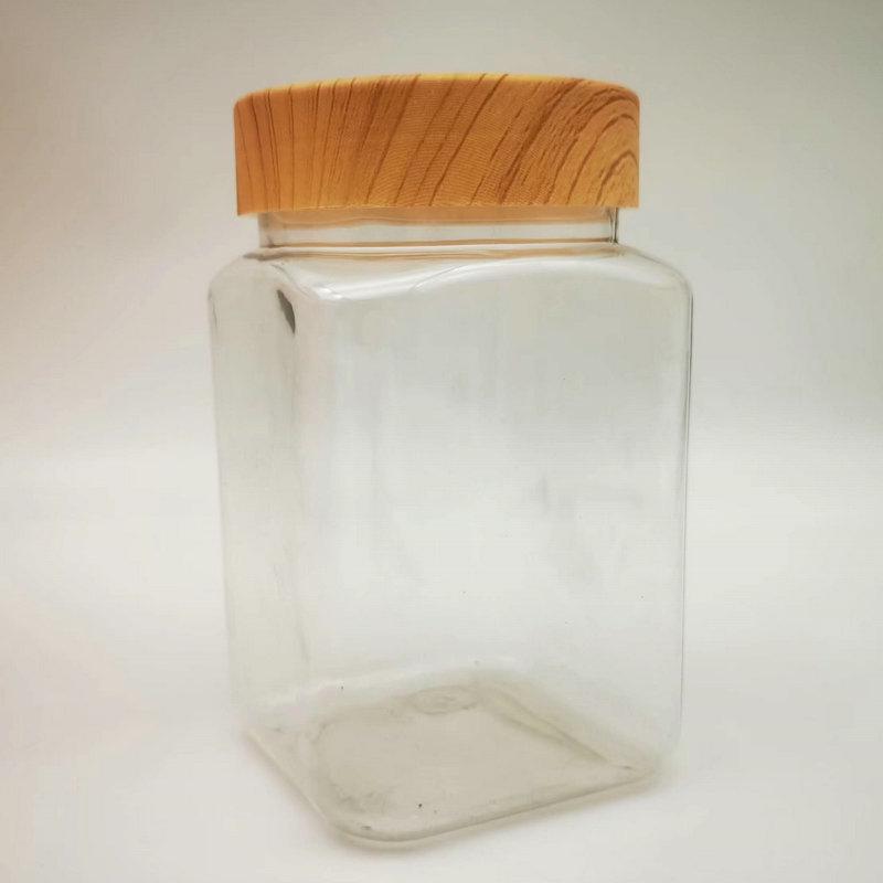 Round Transparent Plastic Jar with Wood Grain Lid Gift Box