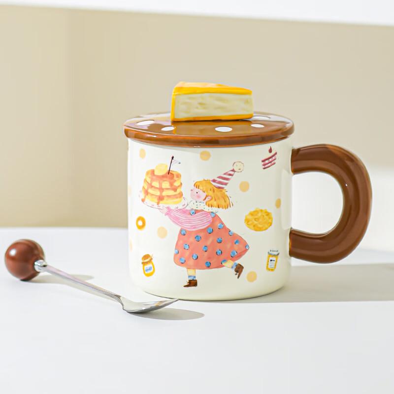 Thousand-layer Cake Girl Ceramic Mug with Spoon