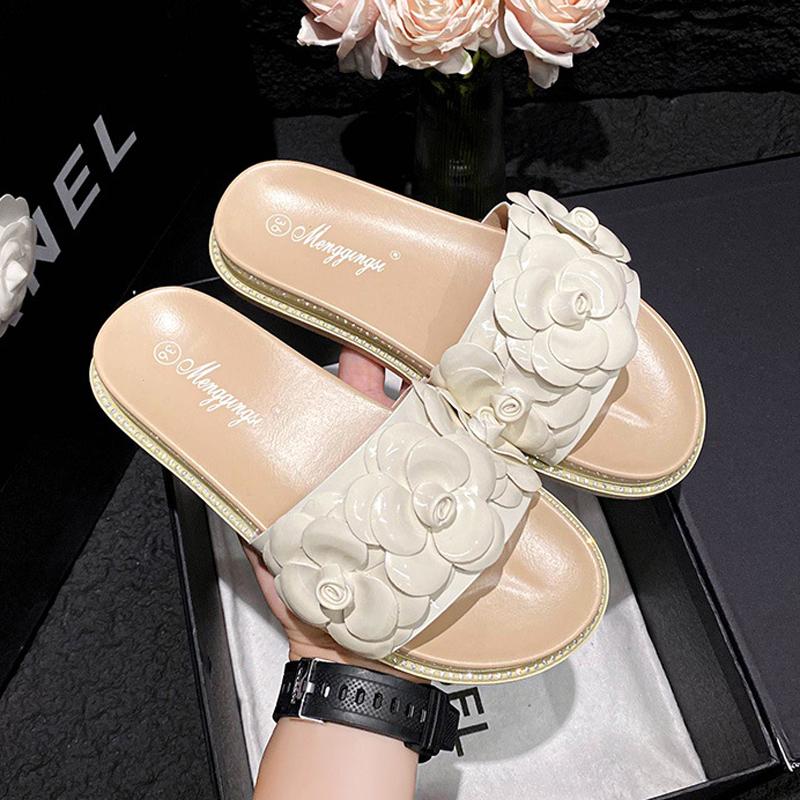 Fashion Brand Camellia Flower Sandals Women 2025 Summer Shoes Slip On Slippers Ladies Open Toe Flipflops Beach Slippers Femmes Sandalias