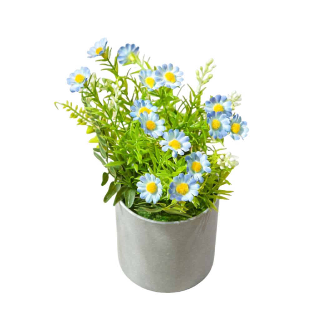 Realistic Artificial Daisy Potted Lifelike Real Touch Faux Flower Potted with Flowerpot Handmade Simulation Green Plant Bonsai