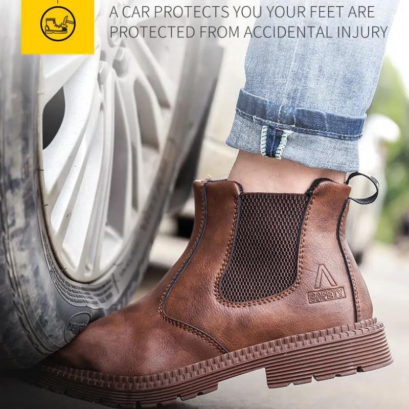 Steel Toe Work Boots for Men Leather Work Shoes Waterproof Safety Shoes Industrial Construction Protective Shoes with Metal Toe