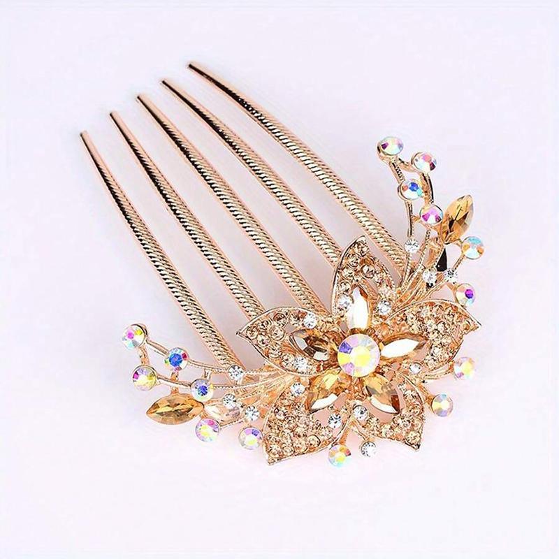 Fashion Sweet Flower Crystal Accessory Water Diamond Comb Plastic Shining Hair Clip Women Versatile Hair Hair Clip Hairband Gift