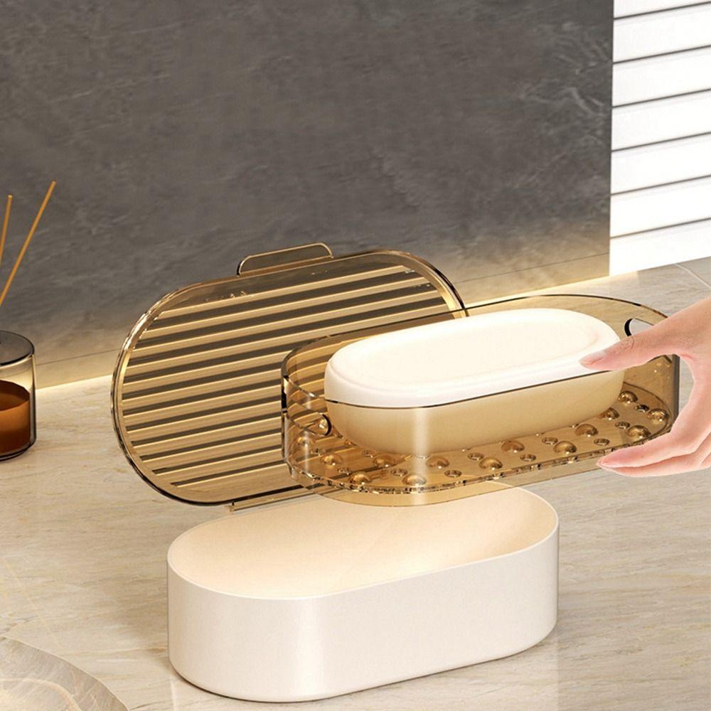 Hollow Drain Soap Holder Plastic Soap Dish Practical Light Luxury Double Drain Soap Box  Home