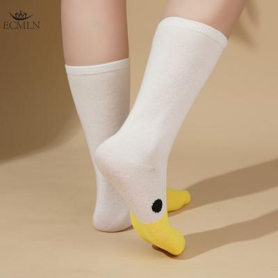 Funny Socks for Women New Mid-tube Socks for All Seasons Cute Cartoon Big White Goose and Little Yellow Duck Couple Socks
