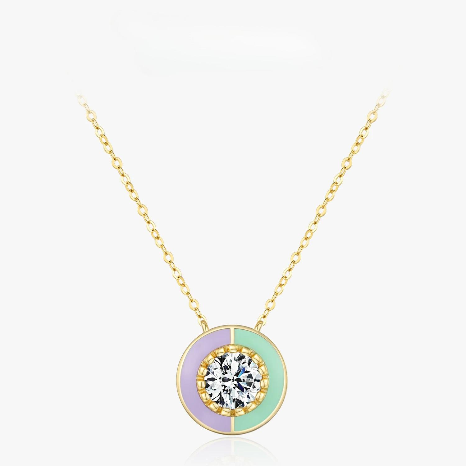 

Ailmay Sterling Silver Fashion Round Enamel Pendant Necklace Dazzling Link Chain Neck For Women Wedding Statement Jewelry