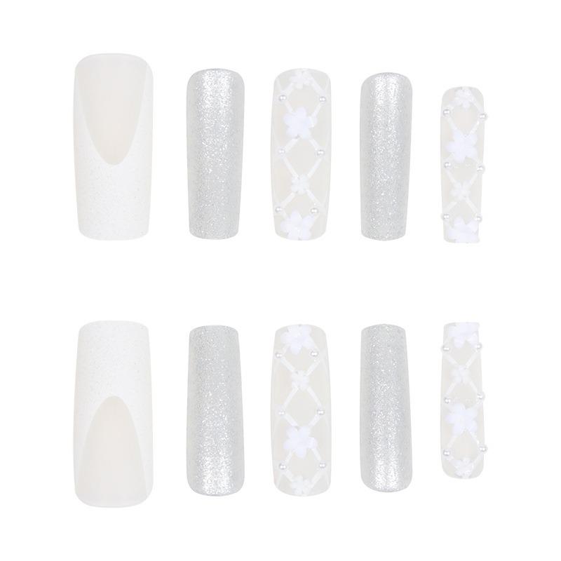 Bridal Wearable Nail Patch Pearl Glitter European and American Wearable Nail Patch Long Nail Art False Nail Wholesale