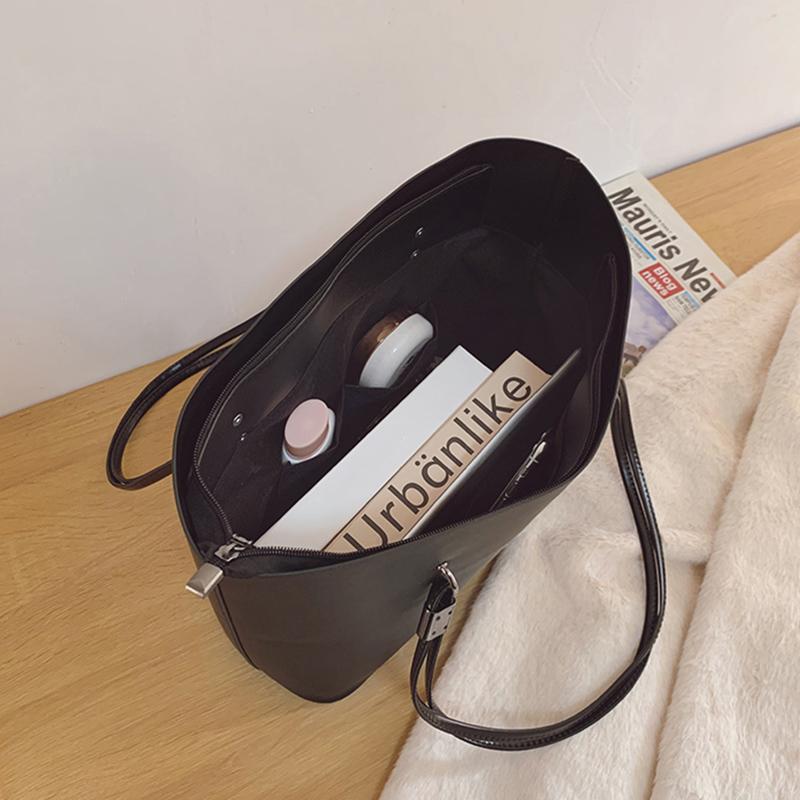 Simple Style Large Capacity Shoulder Bags For Women Solid Color Fashi Pu Leather Handbag Totes Female Shopping Bag Pack