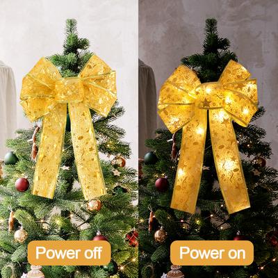Weihnachtsbaum LED Licht Schleife Band Weihnachtsdekorationen für Zuhause Baumspitze Hängeornament 2025 Neujahrsparty DIY Geschenke Basteln