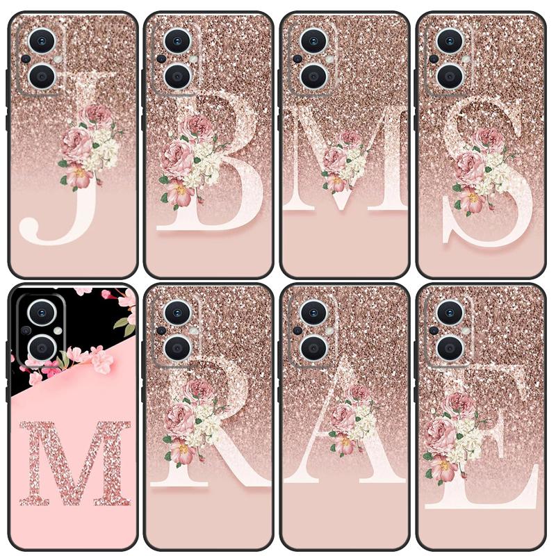 Letter Pink Shiny M R Case For OPPO Reno 7 Reno 10 Pro 4 5 6 8 Lite 8T 4Z 5Z OPPO Find X6 X5 Pro X2 X3 Neo Cover