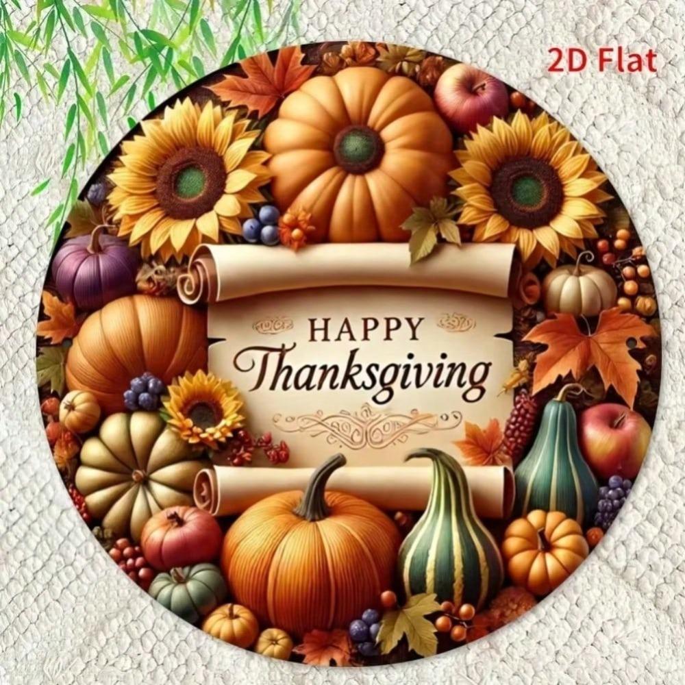 Vintage Sunflower Thanksgiving Metal Wall Art Round Iron Sign Fall Floral Decor