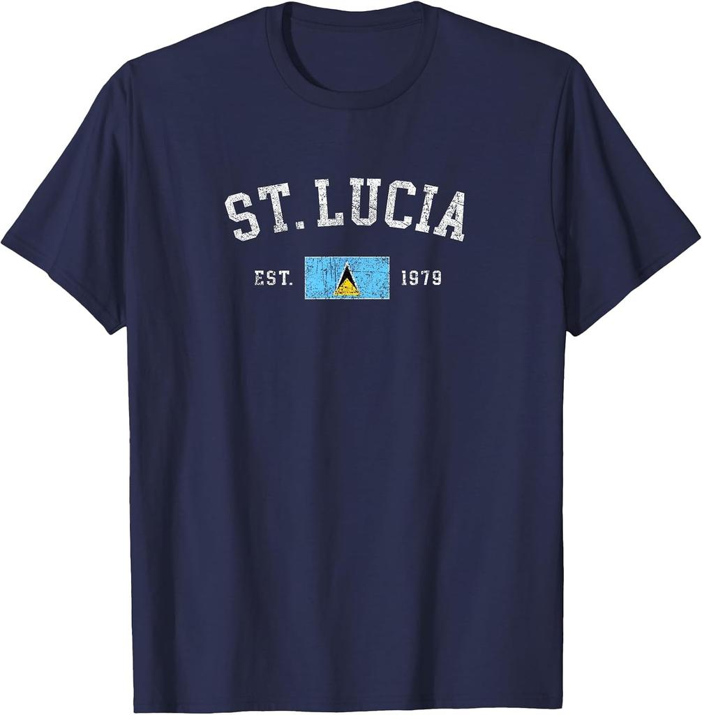 Retro St Lucia Flag Established 1979 Unisex Souvenir T-Shirt