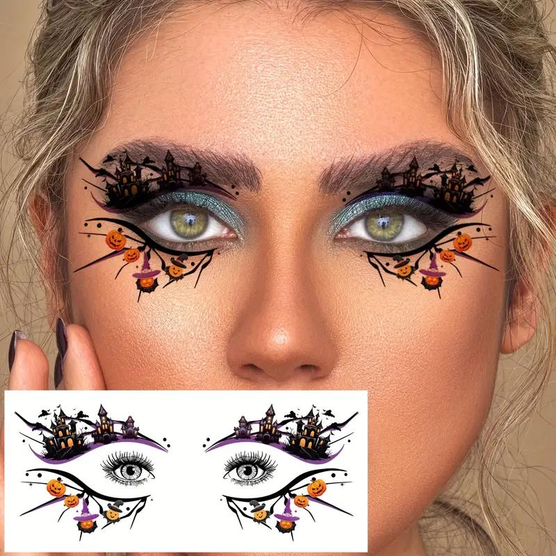 10pcs/set Halloween Eye Tattoo Stickers Colorful Pumpkin Ghost Spider  Pattern Fake Tattoo for Halloween Party Face Makeup