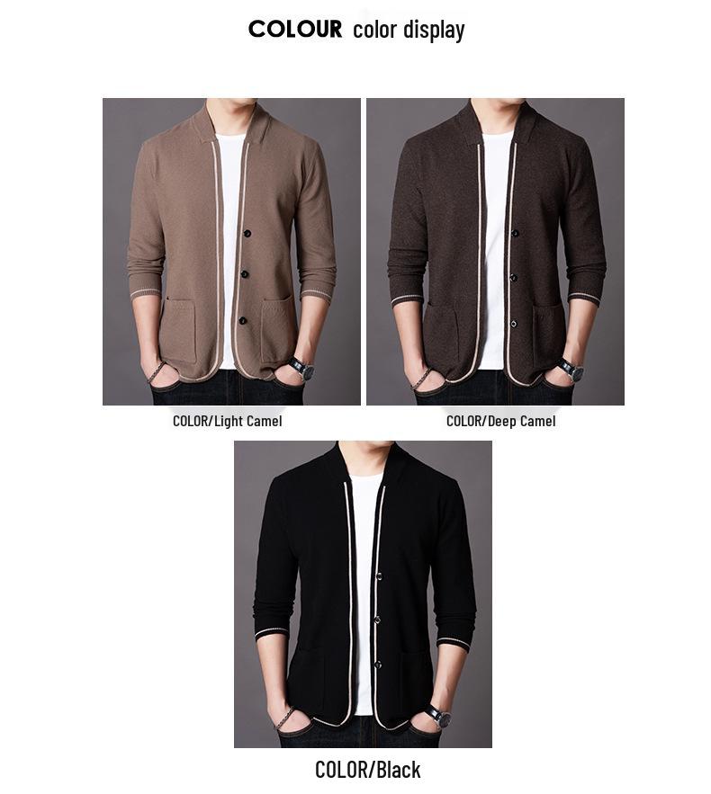 Men's Slim Fit Spring/Autumn Knit Cardigan with Pockets - Solid Color Korean Style Outerwear