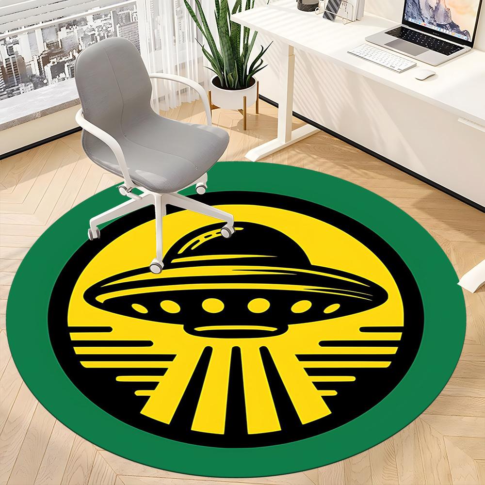 1pc UFO Alien Office Round Area Rug, Indoor Mat Suitable For Office, Under Office Chairs Bedroom Living Room Home Decor, Room Deco