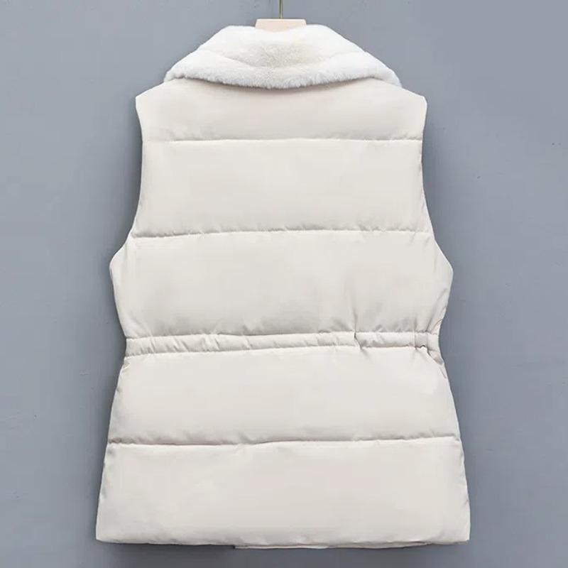 Lamb Wool Splicing Down Cotton Waistcoat Female Winter Wear Autumn Winter New Fur One Lapel Waist Jacket Female Jacket