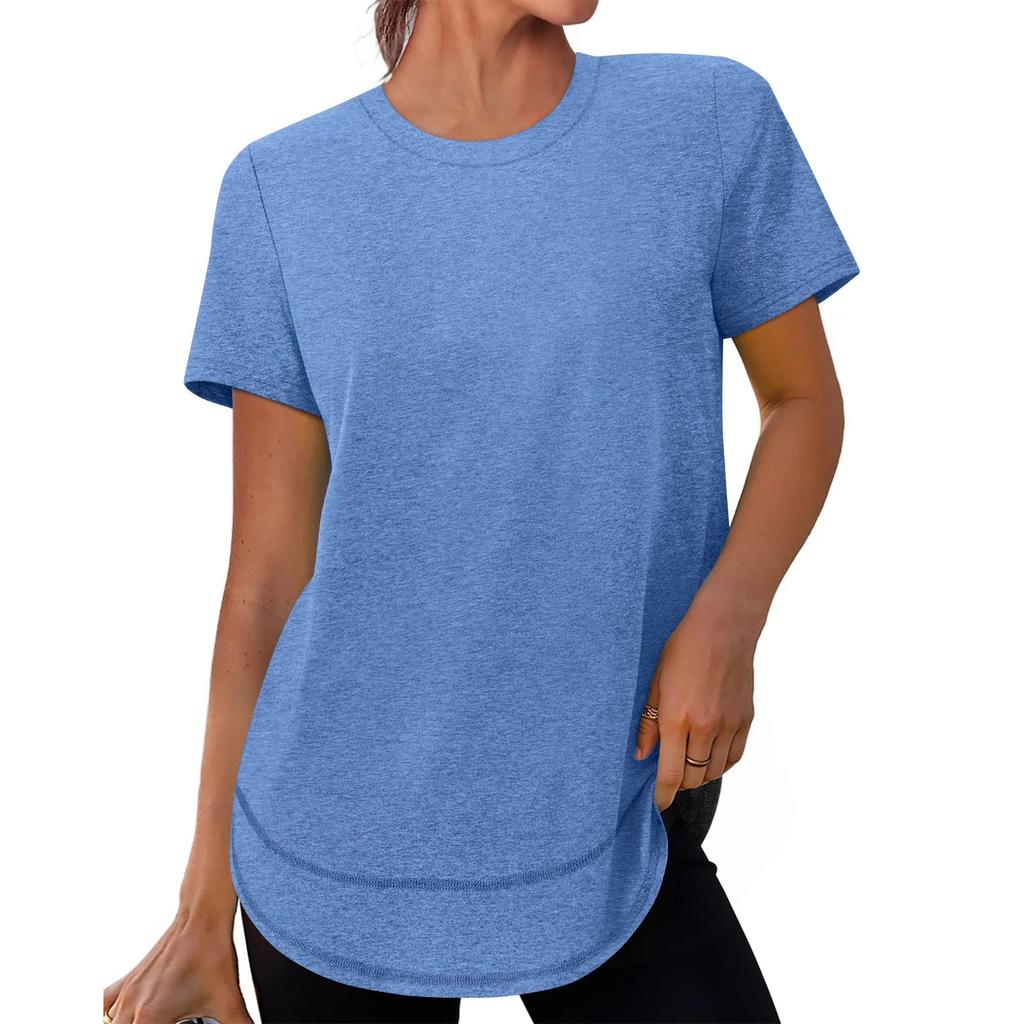 Women's Fashionable Casual Loose-Fit Short-Sleeved Plain Round-Neck Pullover T-Shirt