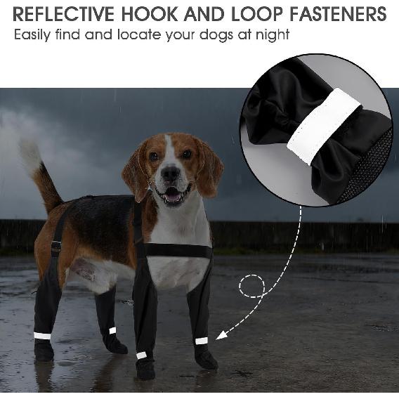 Dog Suspender Boots Reflective & Waterproof – Non-Slip & Dirt-Proof Paw Protectors, Rainy & Snowy Pet Booties with Adjustable Suspenders for