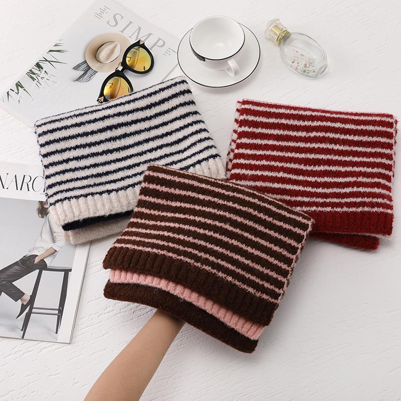 Customized atmosphere striped knitted scarf women's winter warm thickened premium wool cold neck protection scarf