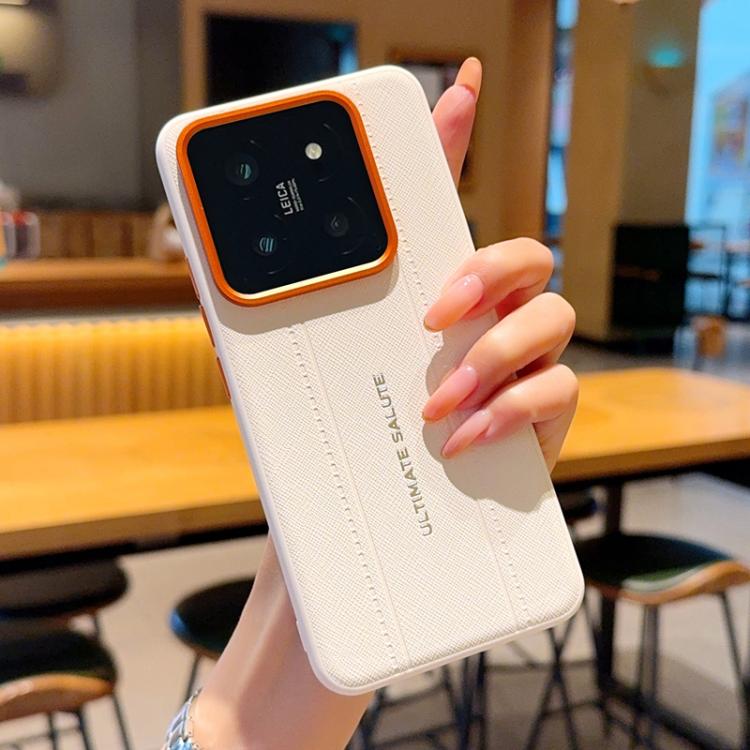 Metal Camera Lens Frame Buttons Vegan Leather Phone Case For Xiaomi 14 Ultra, Shockproof Protective Cover
