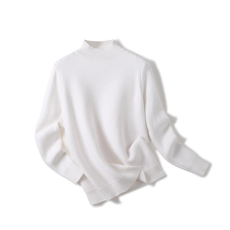 Women Winter Plus Velvet Warm Sweaters Solid Casual Fleece Lined Jumpers Korean Half High Collar Slim Thick Knitted Pullovers