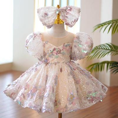 Girl Dress Evening Dresses Puff Sleeve Sequined Princess Child Birthday Party Wedding Prom Formal Ball Gown for 2 To 14 Years Kids