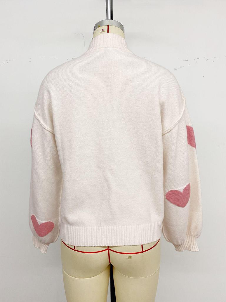 2025 Autumn/Winter Women's Christmas Love Jacquard Knit Sweater - European/American Style Semi-High Neck