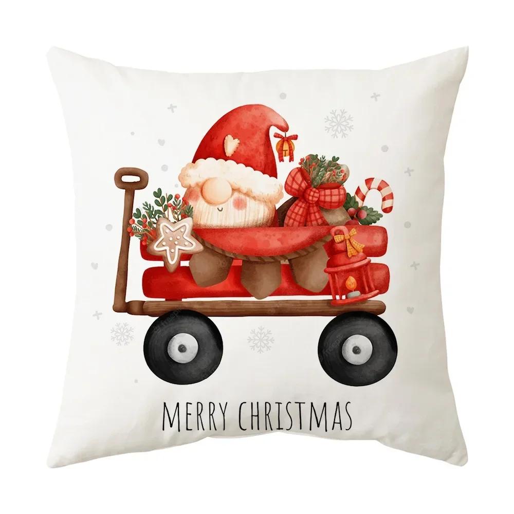 Printed Christmas Cushion Cover Cartoon Santa Claus Tree Pillowcase Happy New Year Home Gift Izable