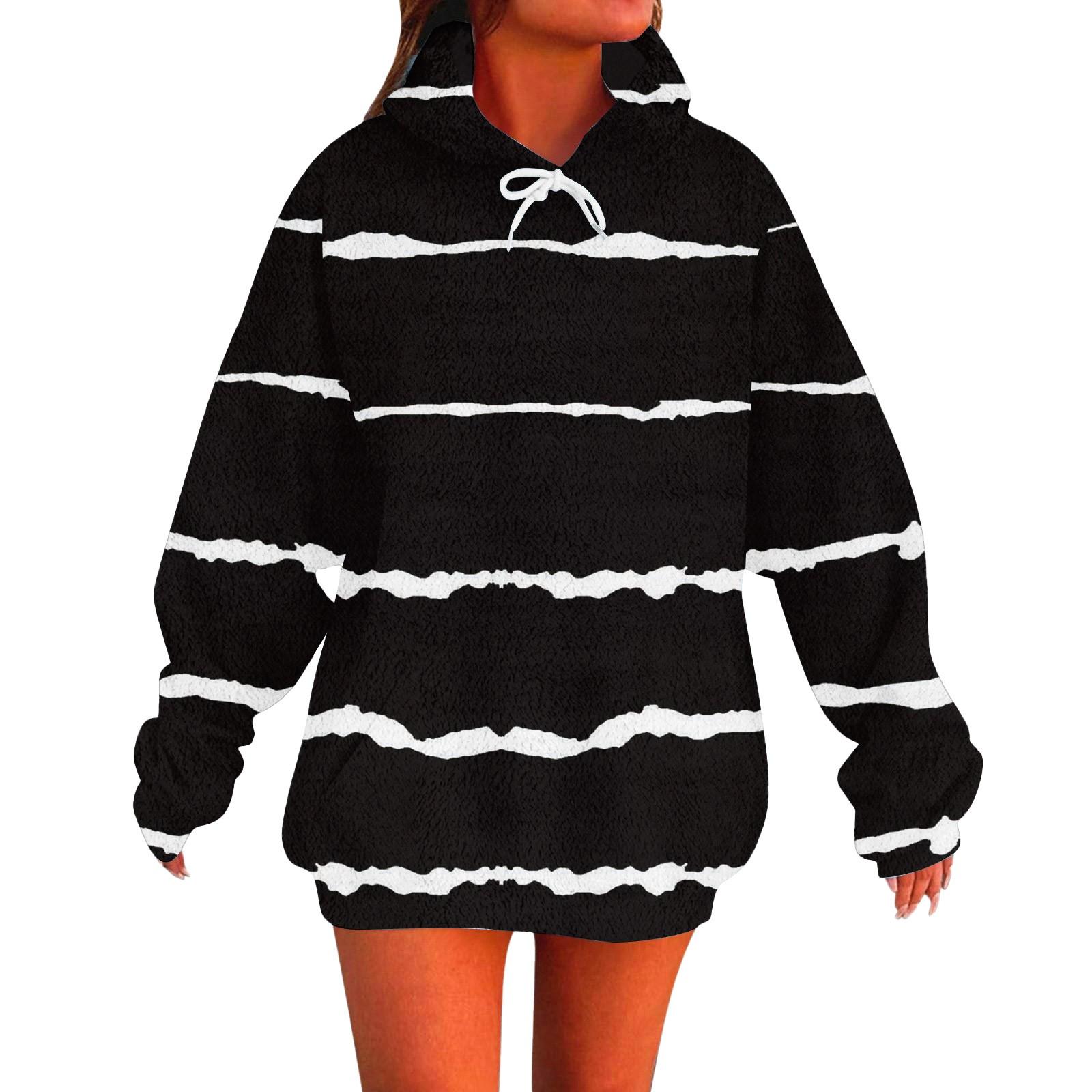 

Женская мода повседневная толстовка с капюшоном с длинным рукавом и круглым вырезом с принтом и карманами XL