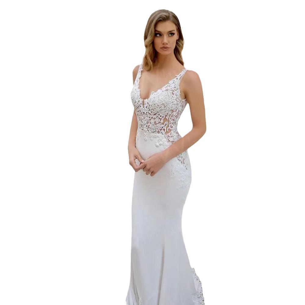Suspender fishtail wedding dress bridal slim and thin French satin lace going out yarn travel photography temperament light luxury dress skirt