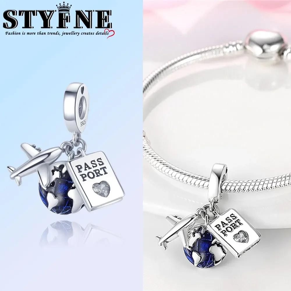 Anniversary Luggage Airplane Passport Three-Piece Set Copper Charms Fit Original Bracelet Jewelry Making For Women Gift