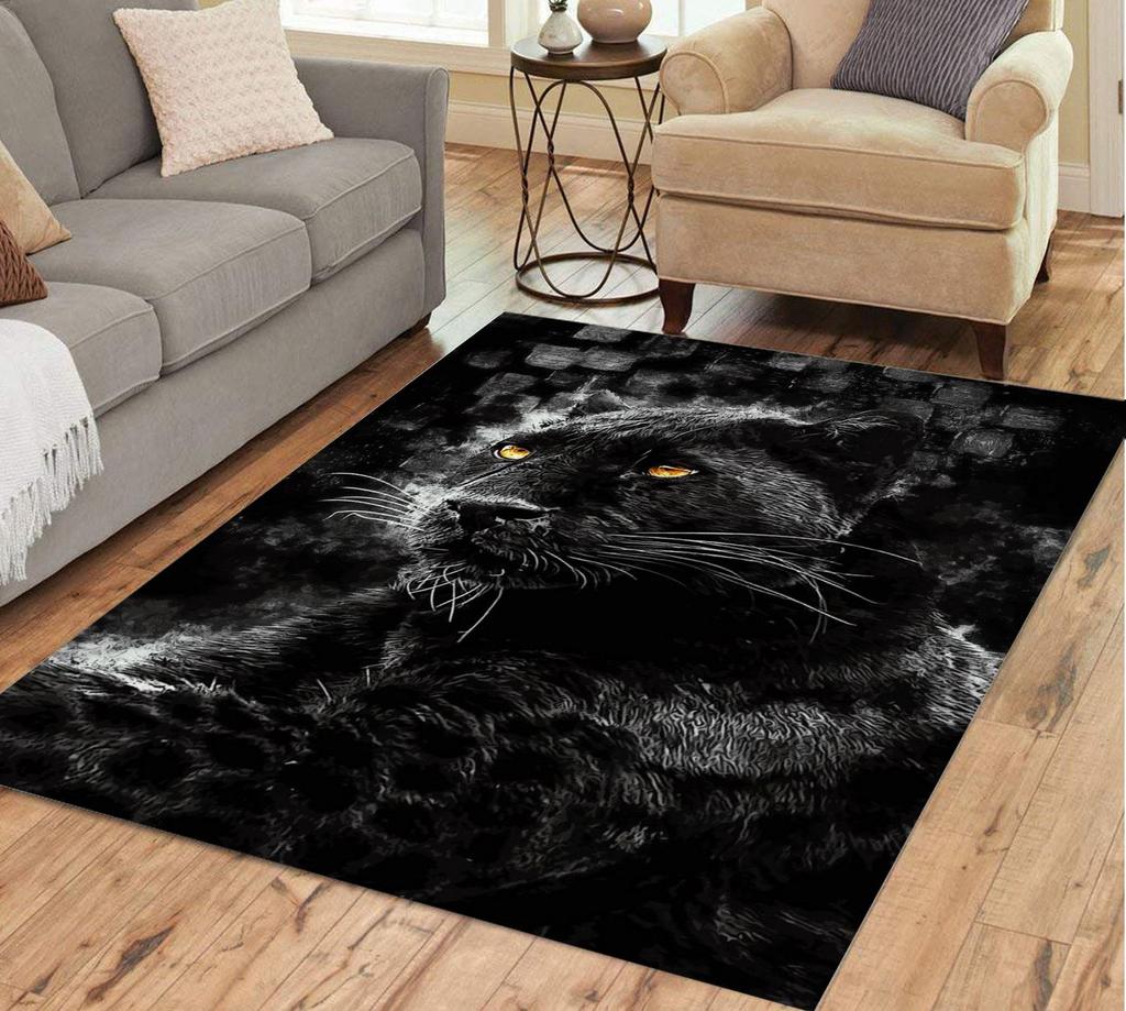 Panther Carpet Black Leopard Rug for Living Room Large Area Rug Animal Lion Tiger Doormat for Bedroom Home Decoration Tribal Rug